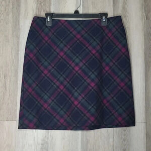 🛍Talbots Petites Wool Purple Green Black‎ Plaid A Line Skirt Womens Size 12p